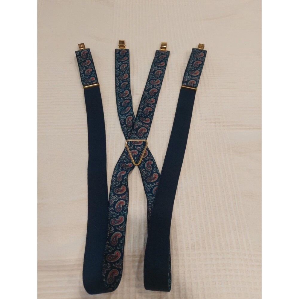 Vintage West Germany Elastic Clip On Suspenders Blue Paisley